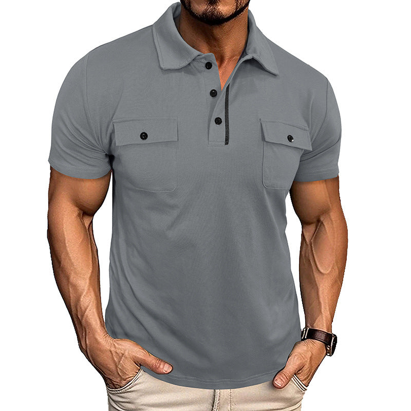 Summer Lapel Button Polo Shirt With Pockets Outdoor Fashion Short Sleeve Tops For Men Clothing