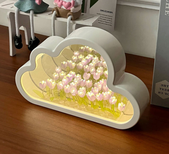 Handmade DIY Cloud Tulip Mirror Small Night Light