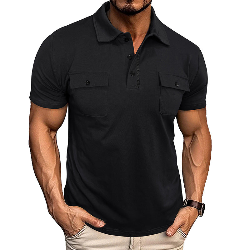 Summer Lapel Button Polo Shirt With Pockets Outdoor Fashion Short Sleeve Tops For Men Clothing